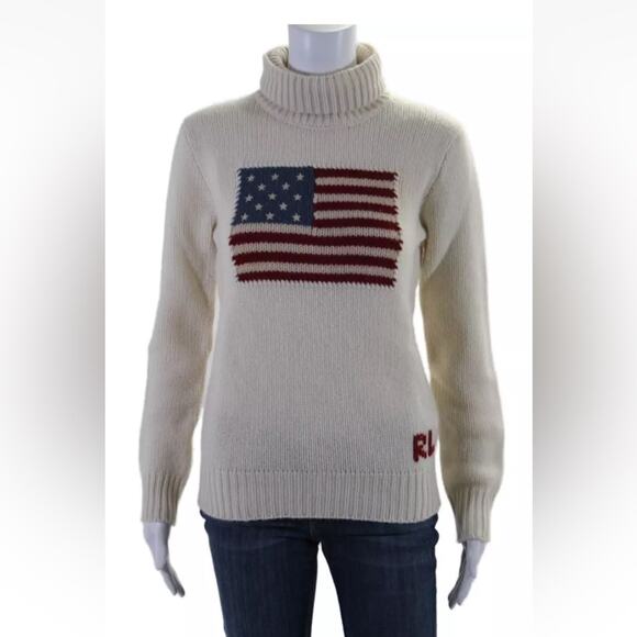 RALPH LAUREN Flag Cashmere Turtleneck Sweater - Cream S Small Purple Label - Picture 10 of 12